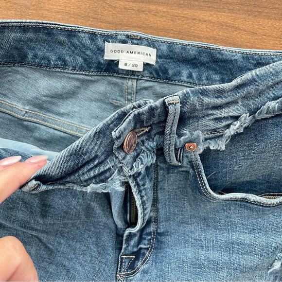 Good American | Women’s Good Legs Frayed Jeans Blue612 Denim Skinny Distressed 8 - Picture 7 of 9